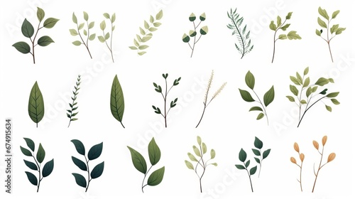 twigs and flowers of plants on a white background isolated.