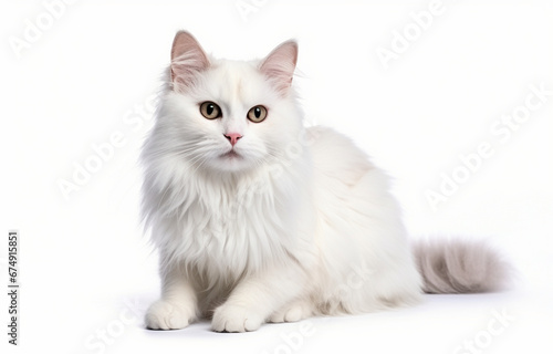 Adorable white cat on white background for pet vet card design