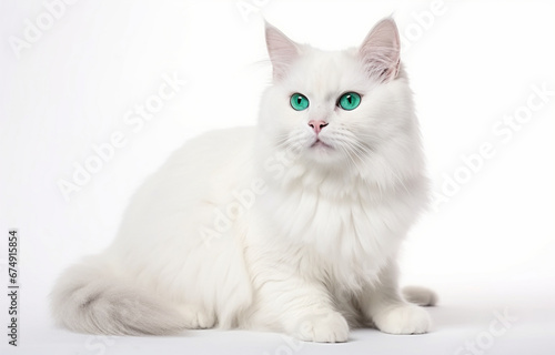 Adorable white cat on white background for pet vet card design