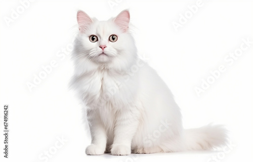 Adorable white cat on white background for pet vet card design