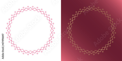 素材_フレームのセット_クリスマスをモチーフにした冬の飾り枠。赤と金の高級感のある囲みのデザイン。字無