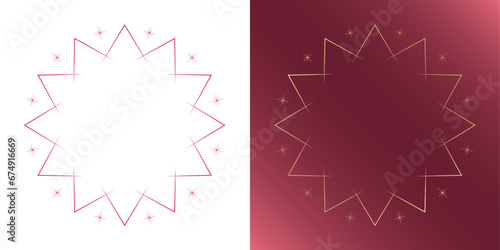 素材_フレームのセット_クリスマスをモチーフにした冬の飾り枠。赤と金の高級感のある囲みのデザイン。字無