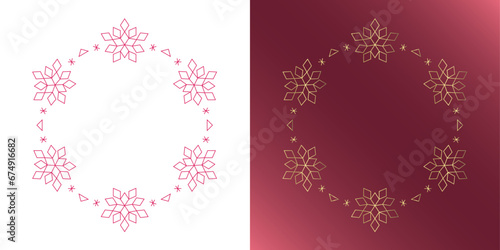 素材_フレームのセット_クリスマスをモチーフにした冬の飾り枠。赤と金の高級感のある囲みのデザイン。字無