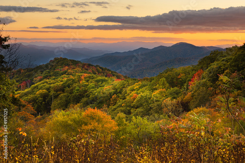 Sunset In Smoky Mountains National Park In Autumn photo