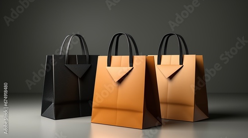 3D Paper bags on ping background. Online shopping concept