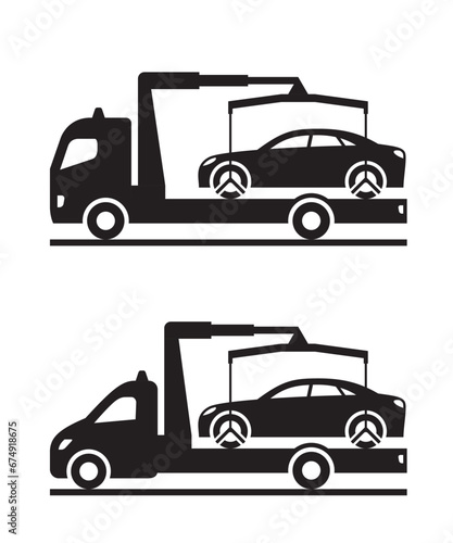 Roadside assistance truck and pickup with car  - vector illustration
