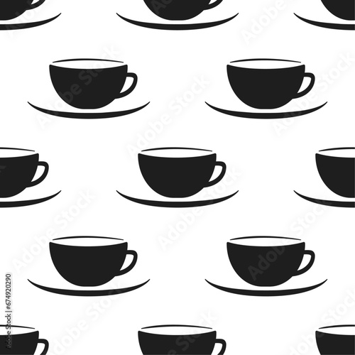 Black cups on white background vector seamless pattern. Best for textile  cafe decor  wallpapers  wrapping paper  package and your design.