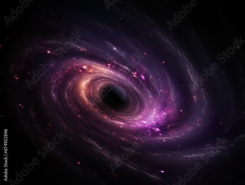 Black hole warps space and time. Imagination of a black hole.