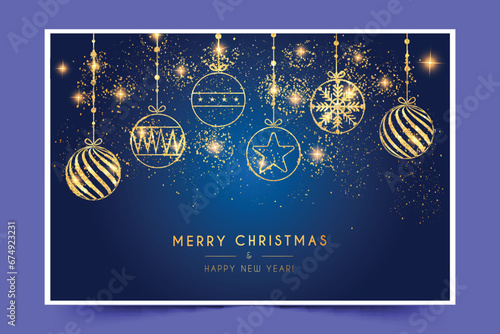 elegant merry christmas background with golden balls