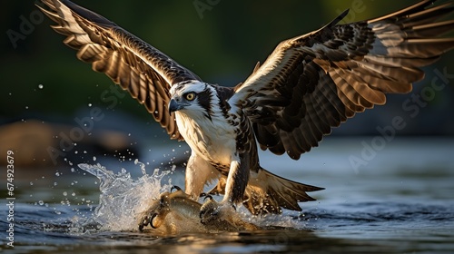 An amazing picture of an osprey or sea hawk hunting a fish from the water photo