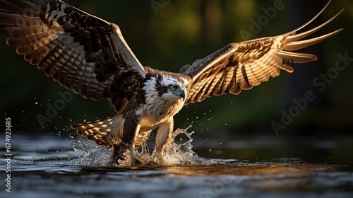 An amazing picture of an osprey or sea hawk hunting a fish from the water © haizah