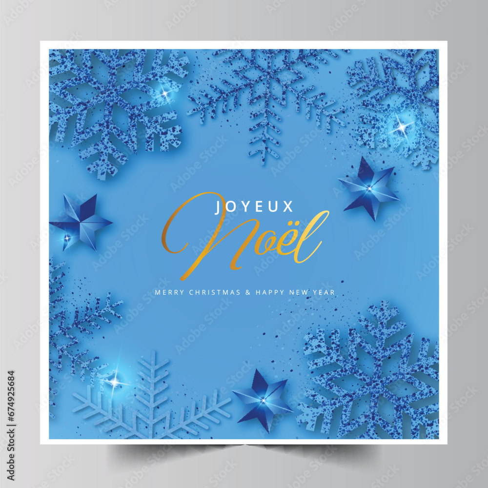 red christmas background with shiny snowflakes joyeux noel design vector illustration