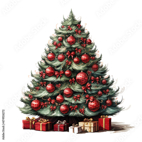 christmas tree in watercolor painting design  isolated on transparent background