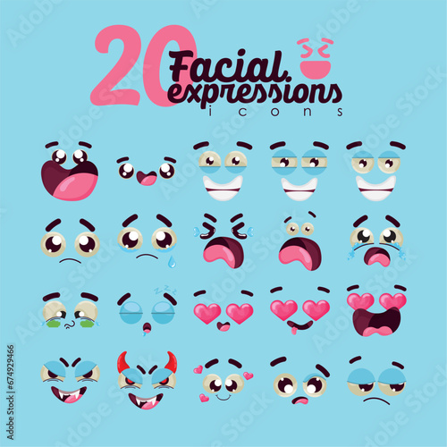 Set of different facial expression Vector