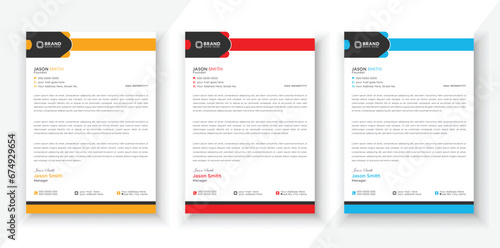 Modern & Creative Corporate Business style letterhead design bundle for your project. Clean and professional corporate company business letterhead template with color variation bundle.