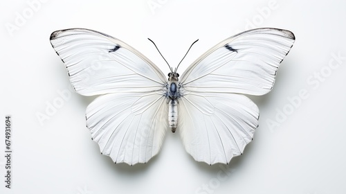 Beautiful white butterfly with spread wings from family of whiteflies Pieridae isolated on white background. Pieris rapae. photo