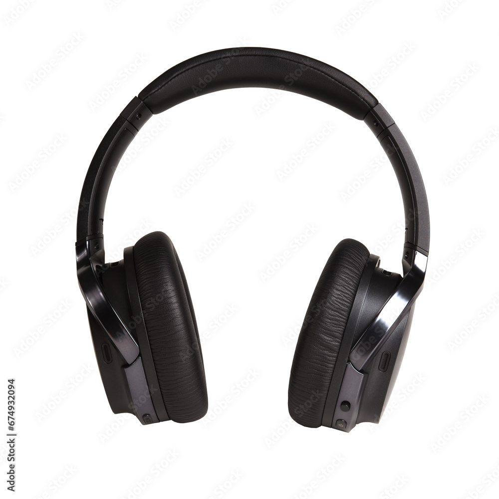Black wireless modern headphones on a white isolated background Black wireless modern headphones on a white isolated background
