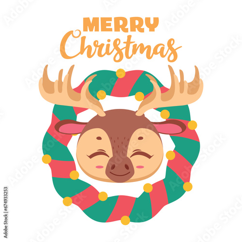 Christmas greeting with a wreath and jolly moose photo