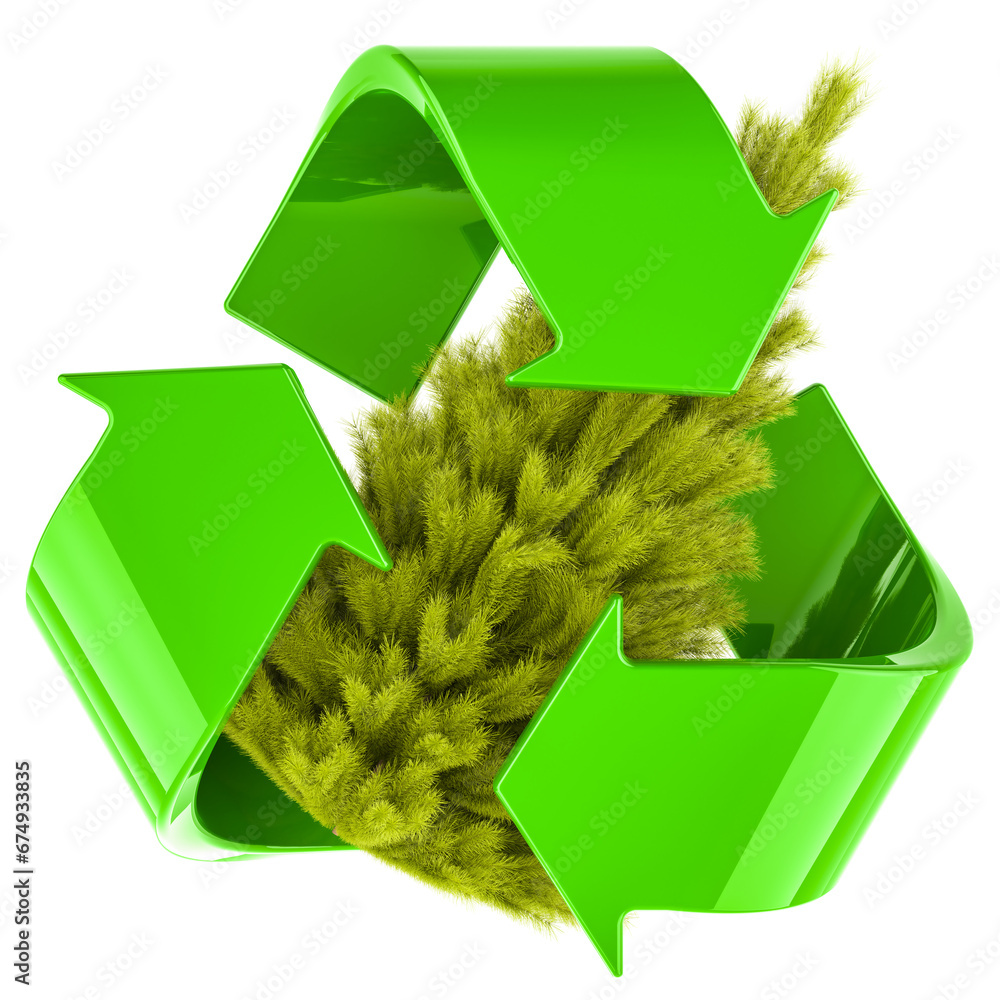 Christmas Tree with Recycle symbol. Recycle Christmas Tree concept, 3D