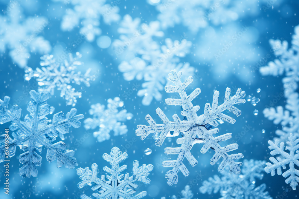 Snowflakes on blue background. Christmas and New Year concept. Snowflakes on blue background. Christmas and New Year concept.