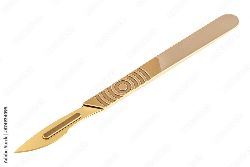 Golden Surgical Scalpel, 3D rendering isolated on transparent background Golden Surgical Scalpel, 3D rendering isolated on transparent background