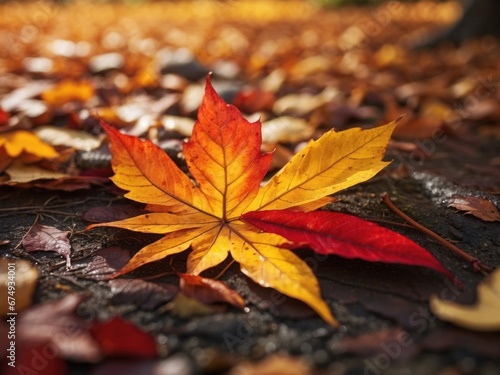autumn leaves on the ground background photo