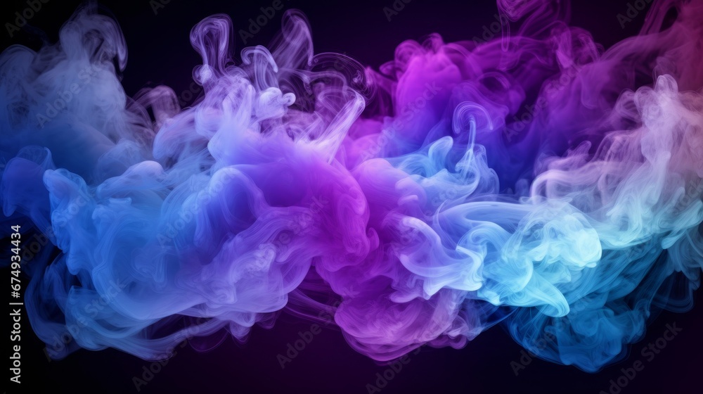 Obraz premium Neon blue and purple multicolored smoke puff cloud AI generated illustration