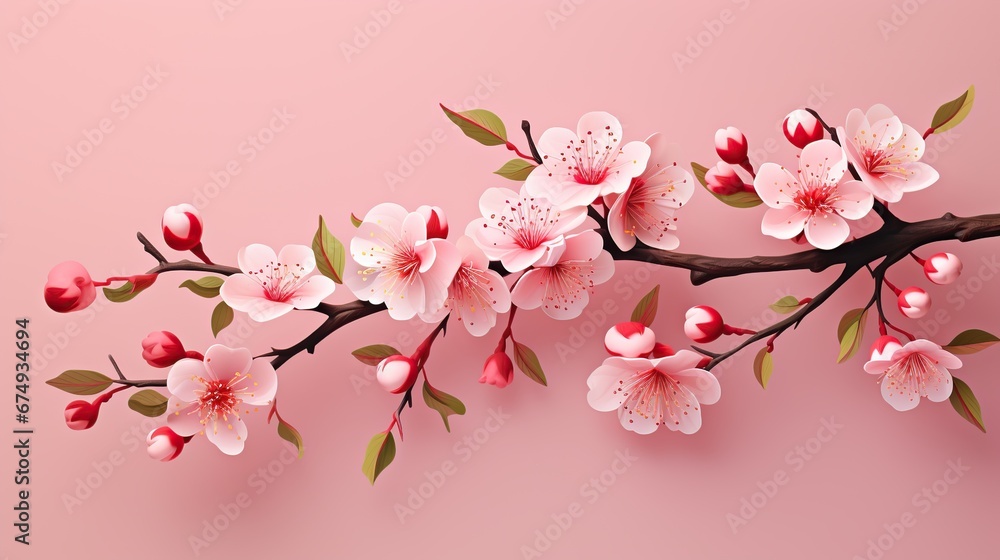 Cherry tree blossom. April floral nature and spring sakura blossom on soft pink background. Banner for 8 march, Happy Easter with place for text. Springtime concept. Top view. Flat lay
