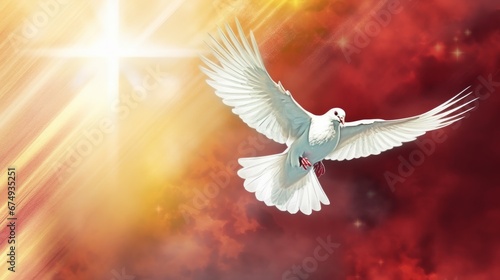 Pentecost background with flying dove and catholic AI generated illustration