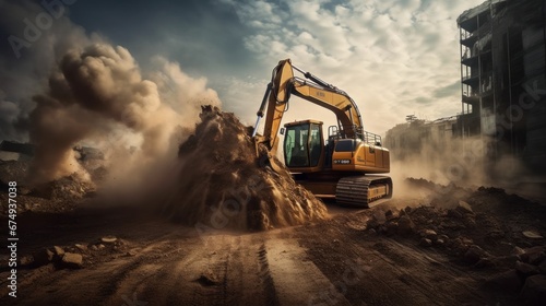A bulldozeclearing a site foconstruction  AI generated illustration photo
