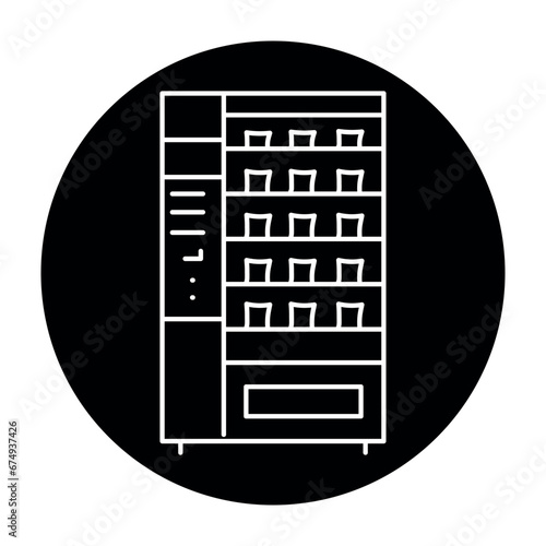 Self ordering kiosk snack  in black line icon. Self service machine