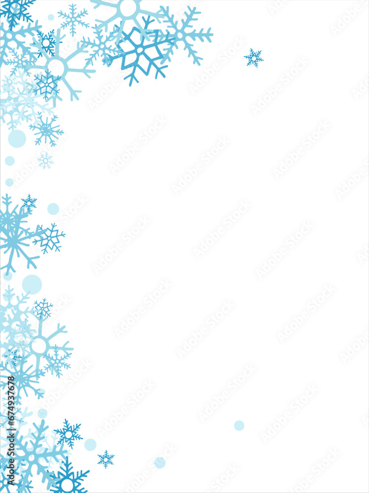 Square winter snow frame with blue snowflakes on a white background. Festive Christmas banner, New Year card. Symbols of frosty winter. Vector illustration. Square winter snow frame with blue snowflakes on a white background. Festive Christmas banner, New Year card. Symbols of frosty winter. Vector illustration.