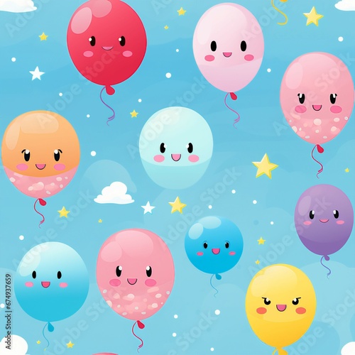 Colorful Kawaii Balloons and Bubbles Pattern photo