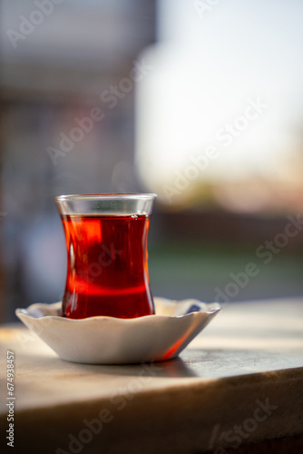 cup of Turkish tea on the table photo