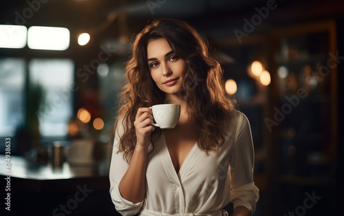 Beautiful woman is drinking a coffee