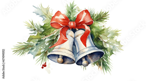 christmas bell in watercolor design isolated against transparent background