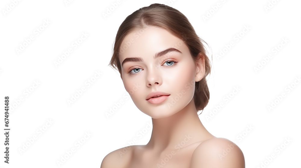 beauty portrait of a cool female caucasian model with brunette hair combed back isolated against transparent background beauty portrait of a cool female caucasian model with brunette hair combed back isolated against transparent background