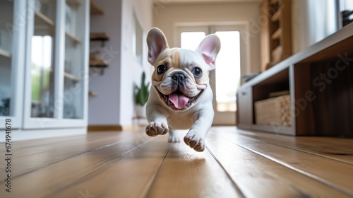 A French bulldog puppy runs around photo