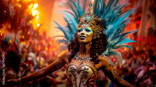 Person dancer in costume at Carnival of Rio de Janeiro 