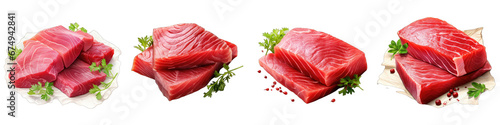 Tuna sashimi Raw tuna fish  Hyperrealistic Highly Detailed Isolated On Transparent Background Png File photo
