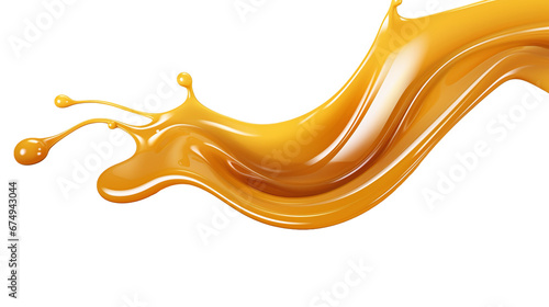 golden liquid sweet melted caramel splash isolated against transparent background