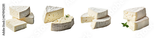 Two pieces of white mold soft cheese  Hyperrealistic Highly Detailed Isolated On Transparent Background Png File