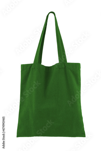 Fabric cotton, linen shopping sack, tote bag isolated on white, transparent background, PNG. Reusable green grocery shopping bag, mockup, template for design, copy space. Eco friendly, zero waste