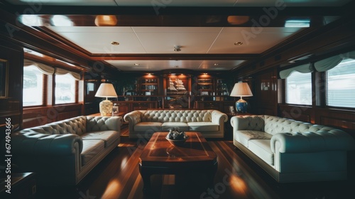 The interior of the cabin of a luxury yacht. Generative AI. © Stefan95