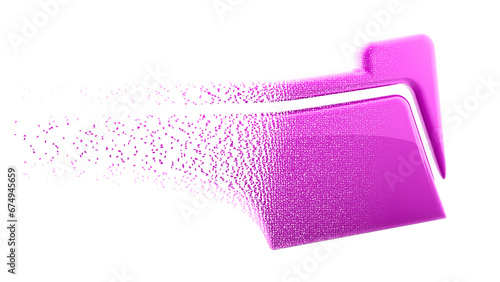 Crumbling red file icon isolated in white background. 3D Illustration.