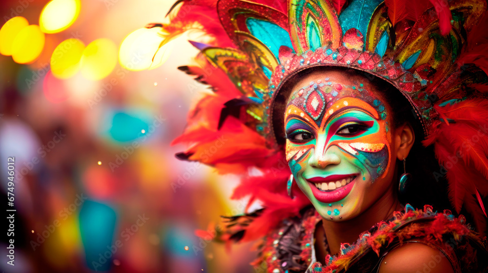 Person dancer in costume at Carnival of Rio de Janeiro 