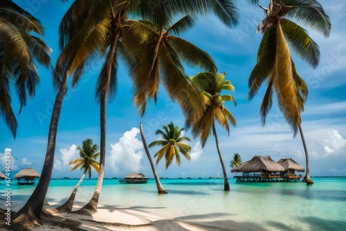 beach with palm trees generated by AI technology 