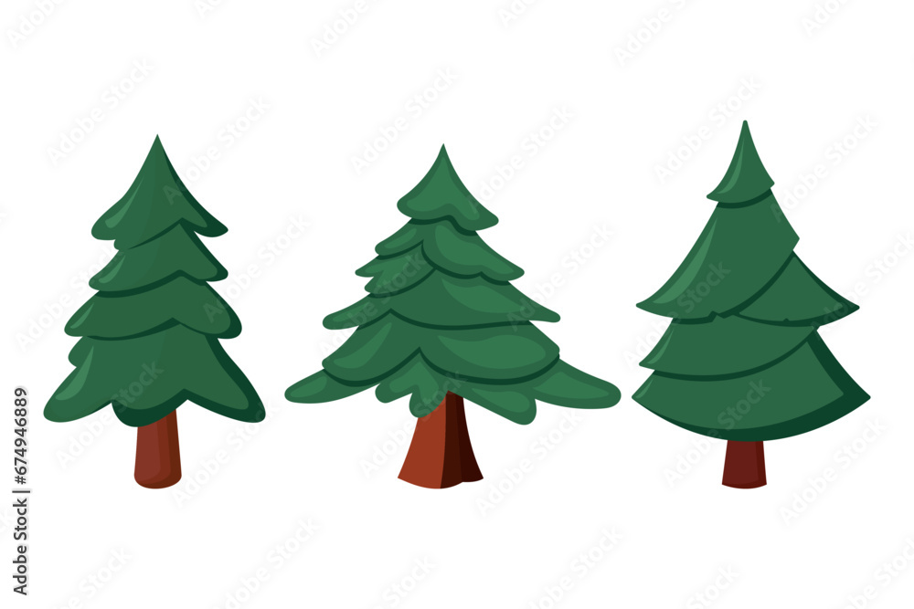 Obraz premium Winter colorful cartoon Christmas tree vector set
