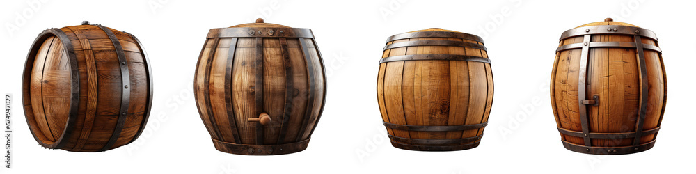 Wooden oak barrel Hyperrealistic Highly Detailed Isolated On