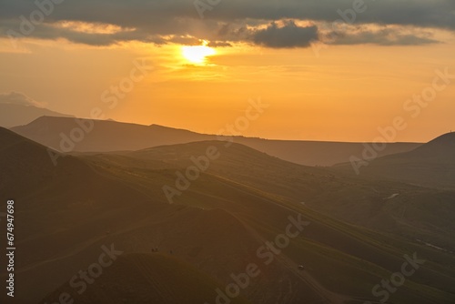 Beautiful mountain landscape with sunset sky